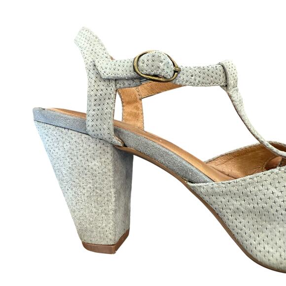 Jeffrey Campbell Handmade Retro Gray Suede T-Strap Sling Back Strappy Heel - 6 - Picture 6 of 9